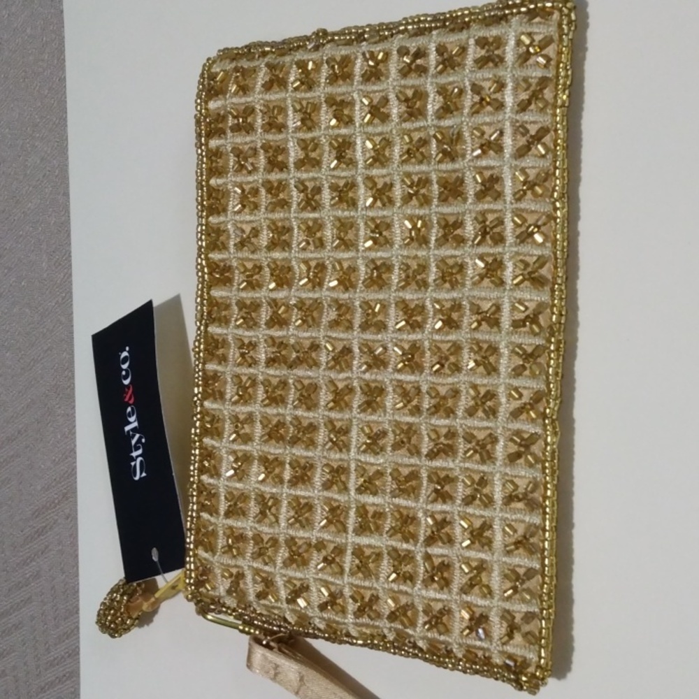 NWT Style & Co. Gold Beaded Wristlet/Cosmetic Bag